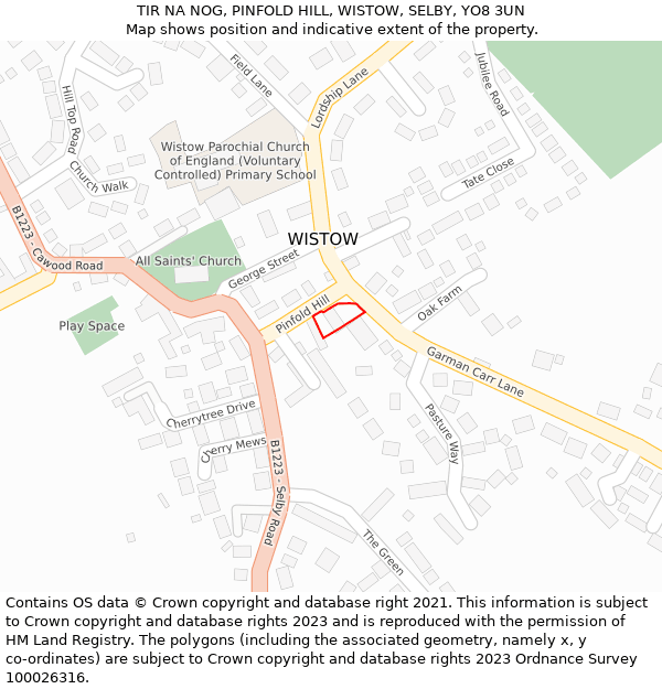 TIR NA NOG, PINFOLD HILL, WISTOW, SELBY, YO8 3UN: Location map and indicative extent of plot