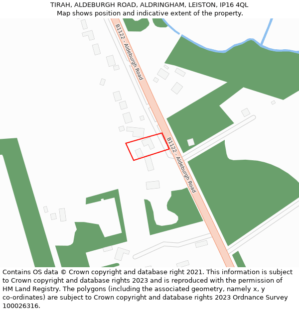 TIRAH, ALDEBURGH ROAD, ALDRINGHAM, LEISTON, IP16 4QL: Location map and indicative extent of plot