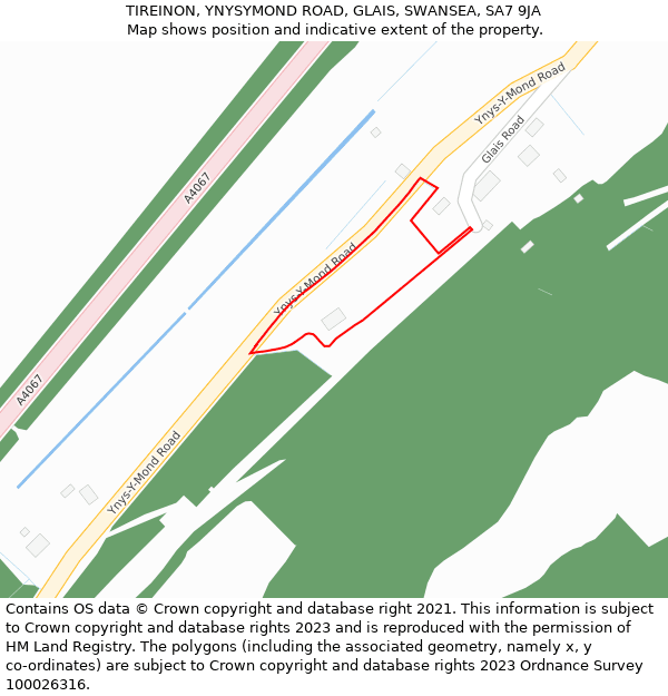 TIREINON, YNYSYMOND ROAD, GLAIS, SWANSEA, SA7 9JA: Location map and indicative extent of plot
