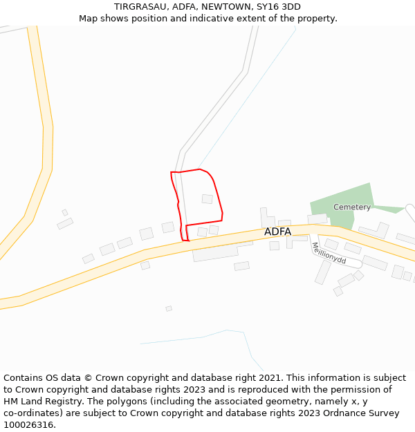 TIRGRASAU, ADFA, NEWTOWN, SY16 3DD: Location map and indicative extent of plot