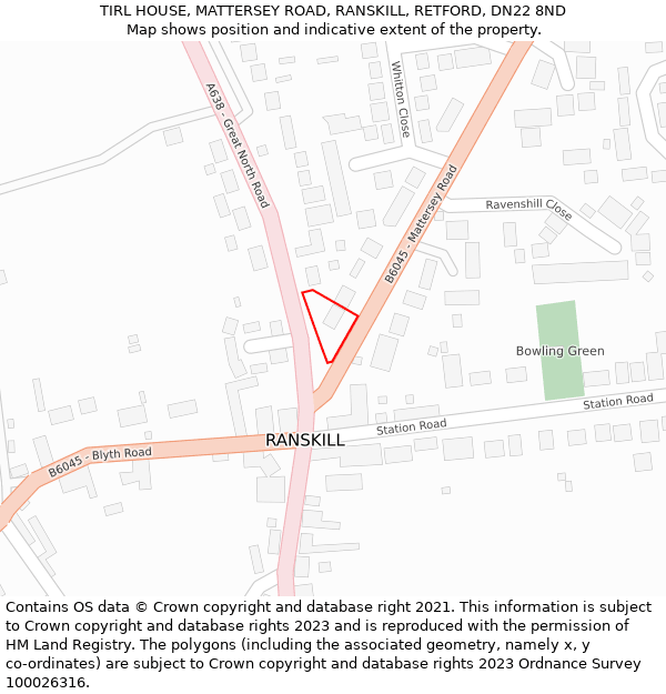 TIRL HOUSE, MATTERSEY ROAD, RANSKILL, RETFORD, DN22 8ND: Location map and indicative extent of plot