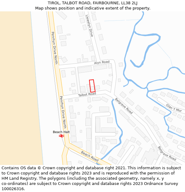 TIROL, TALBOT ROAD, FAIRBOURNE, LL38 2LJ: Location map and indicative extent of plot