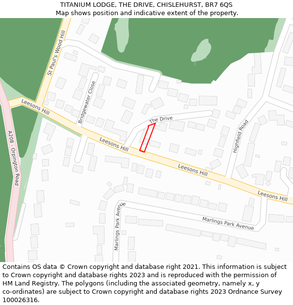 TITANIUM LODGE, THE DRIVE, CHISLEHURST, BR7 6QS: Location map and indicative extent of plot