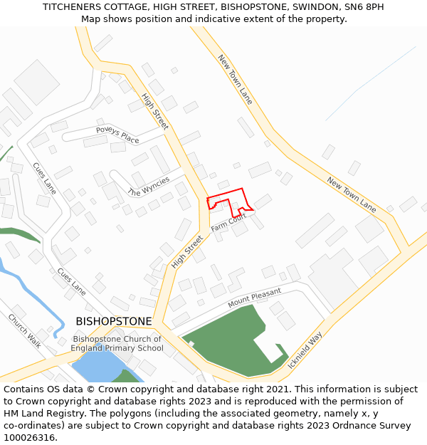 TITCHENERS COTTAGE, HIGH STREET, BISHOPSTONE, SWINDON, SN6 8PH: Location map and indicative extent of plot