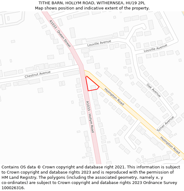 TITHE BARN, HOLLYM ROAD, WITHERNSEA, HU19 2PL: Location map and indicative extent of plot