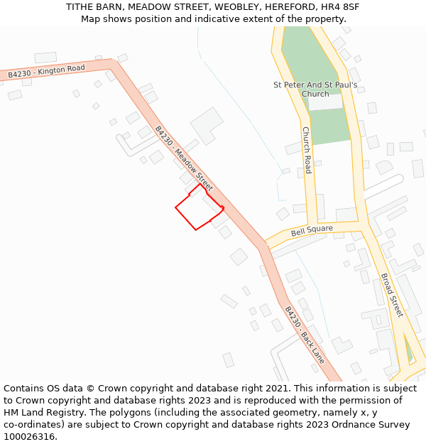 TITHE BARN, MEADOW STREET, WEOBLEY, HEREFORD, HR4 8SF: Location map and indicative extent of plot