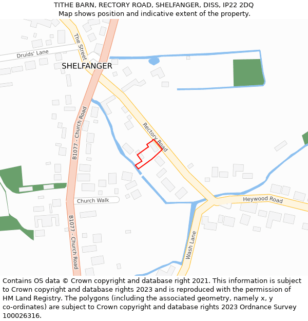 TITHE BARN, RECTORY ROAD, SHELFANGER, DISS, IP22 2DQ: Location map and indicative extent of plot