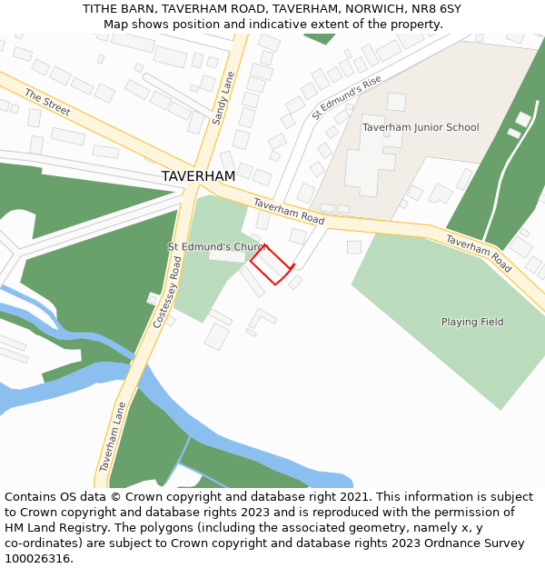 TITHE BARN, TAVERHAM ROAD, TAVERHAM, NORWICH, NR8 6SY: Location map and indicative extent of plot
