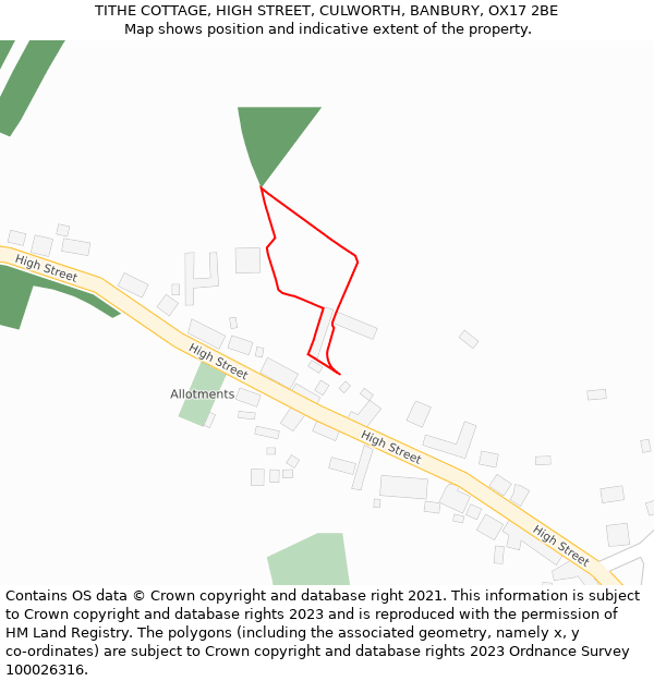 TITHE COTTAGE, HIGH STREET, CULWORTH, BANBURY, OX17 2BE: Location map and indicative extent of plot