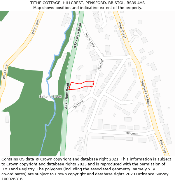 TITHE COTTAGE, HILLCREST, PENSFORD, BRISTOL, BS39 4AS: Location map and indicative extent of plot