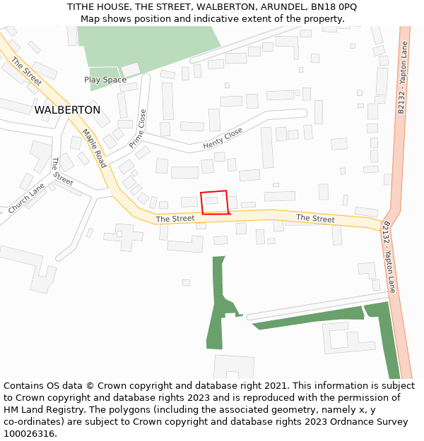 TITHE HOUSE, THE STREET, WALBERTON, ARUNDEL, BN18 0PQ: Location map and indicative extent of plot