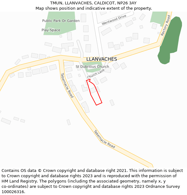 TMUN, LLANVACHES, CALDICOT, NP26 3AY: Location map and indicative extent of plot