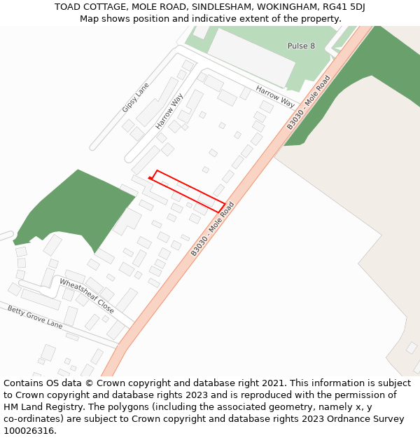 TOAD COTTAGE, MOLE ROAD, SINDLESHAM, WOKINGHAM, RG41 5DJ: Location map and indicative extent of plot