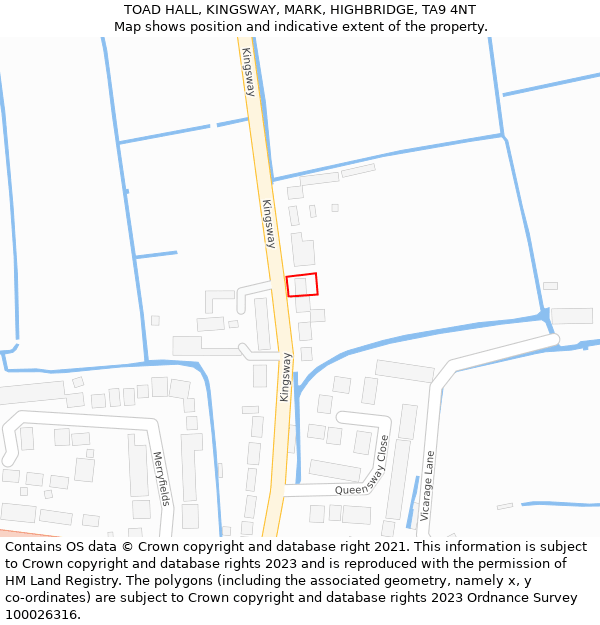 TOAD HALL, KINGSWAY, MARK, HIGHBRIDGE, TA9 4NT: Location map and indicative extent of plot