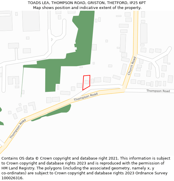 TOADS LEA, THOMPSON ROAD, GRISTON, THETFORD, IP25 6PT: Location map and indicative extent of plot