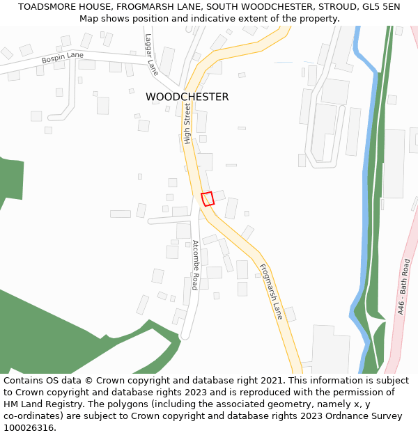 TOADSMORE HOUSE, FROGMARSH LANE, SOUTH WOODCHESTER, STROUD, GL5 5EN: Location map and indicative extent of plot