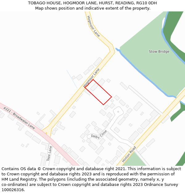 TOBAGO HOUSE, HOGMOOR LANE, HURST, READING, RG10 0DH: Location map and indicative extent of plot