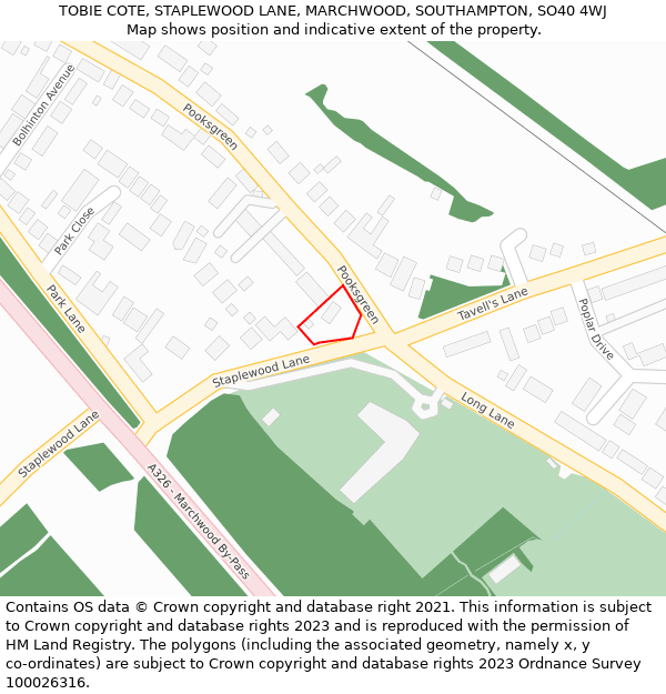 TOBIE COTE, STAPLEWOOD LANE, MARCHWOOD, SOUTHAMPTON, SO40 4WJ: Location map and indicative extent of plot