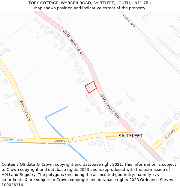 TOBY COTTAGE, WARREN ROAD, SALTFLEET, LOUTH, LN11 7RU: Location map and indicative extent of plot