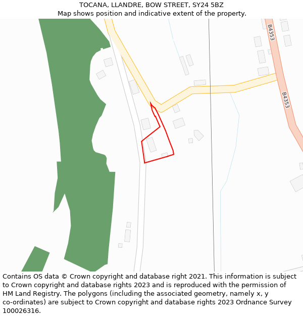 TOCANA, LLANDRE, BOW STREET, SY24 5BZ: Location map and indicative extent of plot