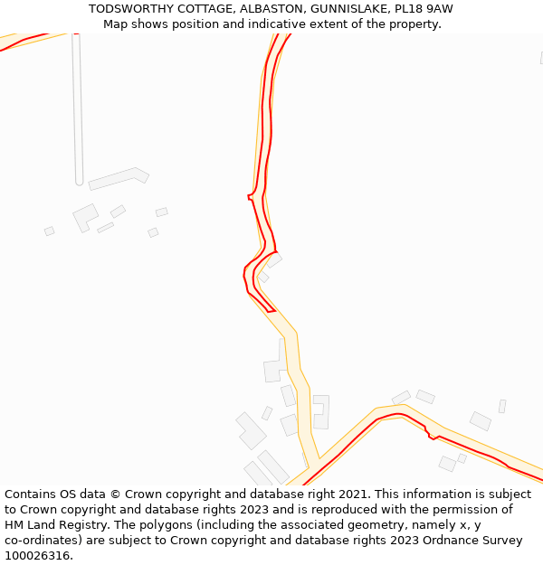 TODSWORTHY COTTAGE, ALBASTON, GUNNISLAKE, PL18 9AW: Location map and indicative extent of plot