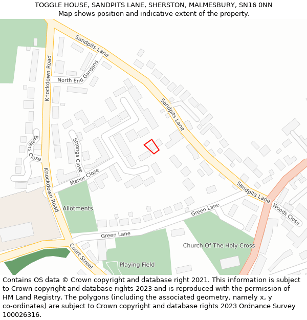 TOGGLE HOUSE, SANDPITS LANE, SHERSTON, MALMESBURY, SN16 0NN: Location map and indicative extent of plot