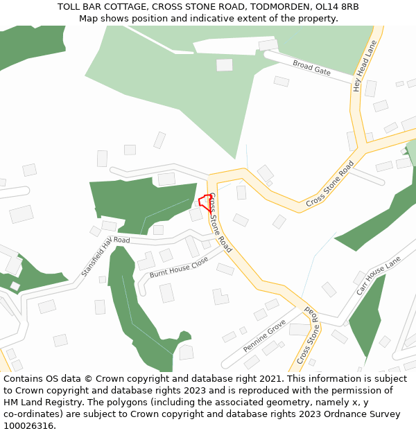 TOLL BAR COTTAGE, CROSS STONE ROAD, TODMORDEN, OL14 8RB: Location map and indicative extent of plot