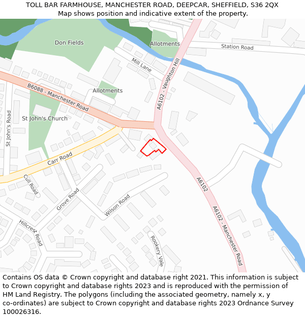 TOLL BAR FARMHOUSE, MANCHESTER ROAD, DEEPCAR, SHEFFIELD, S36 2QX: Location map and indicative extent of plot