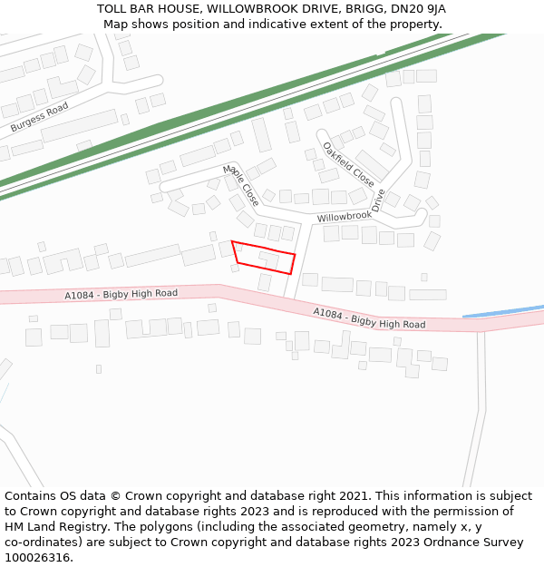 TOLL BAR HOUSE, WILLOWBROOK DRIVE, BRIGG, DN20 9JA: Location map and indicative extent of plot