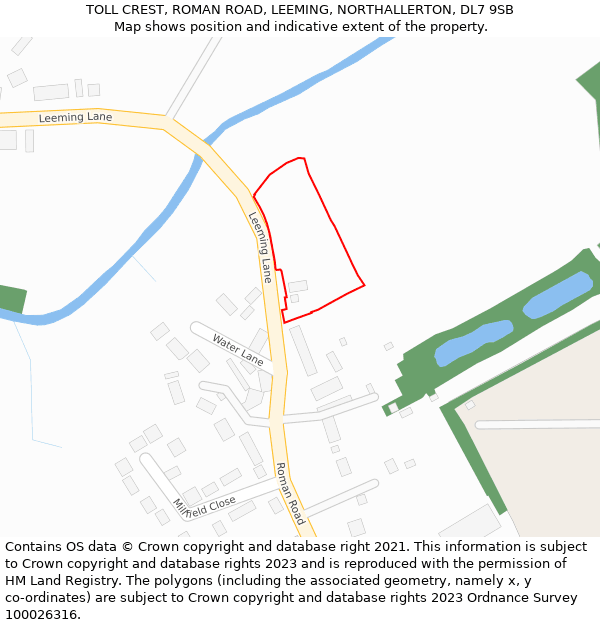 TOLL CREST, ROMAN ROAD, LEEMING, NORTHALLERTON, DL7 9SB: Location map and indicative extent of plot