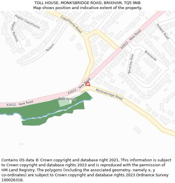TOLL HOUSE, MONKSBRIDGE ROAD, BRIXHAM, TQ5 9NB: Location map and indicative extent of plot