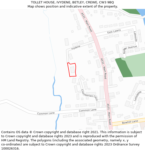 TOLLET HOUSE, IVYDENE, BETLEY, CREWE, CW3 9BQ: Location map and indicative extent of plot