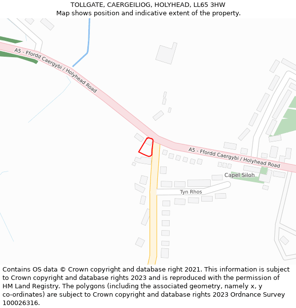 TOLLGATE, CAERGEILIOG, HOLYHEAD, LL65 3HW: Location map and indicative extent of plot