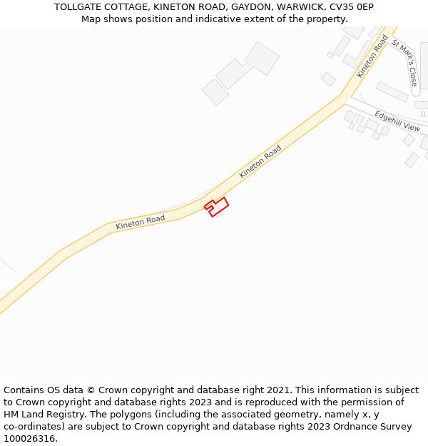 TOLLGATE COTTAGE, KINETON ROAD, GAYDON, WARWICK, CV35 0EP: Location map and indicative extent of plot