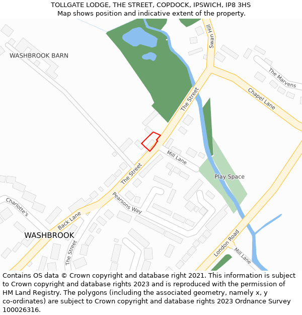 TOLLGATE LODGE, THE STREET, COPDOCK, IPSWICH, IP8 3HS: Location map and indicative extent of plot