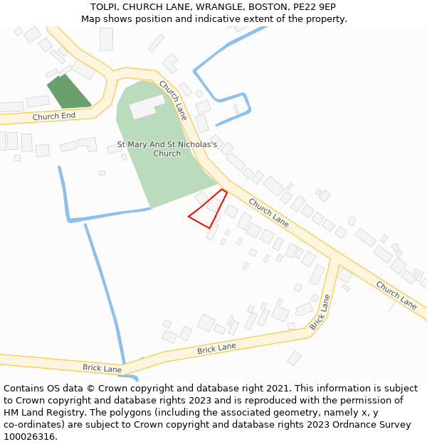 TOLPI, CHURCH LANE, WRANGLE, BOSTON, PE22 9EP: Location map and indicative extent of plot