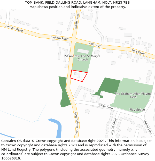 TOM BANK, FIELD DALLING ROAD, LANGHAM, HOLT, NR25 7BS: Location map and indicative extent of plot