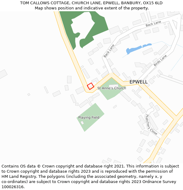 TOM CALLOWS COTTAGE, CHURCH LANE, EPWELL, BANBURY, OX15 6LD: Location map and indicative extent of plot