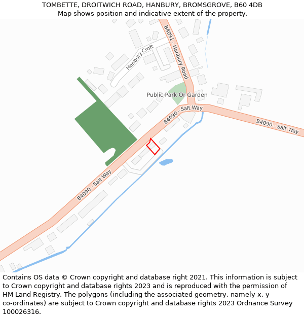 TOMBETTE, DROITWICH ROAD, HANBURY, BROMSGROVE, B60 4DB: Location map and indicative extent of plot