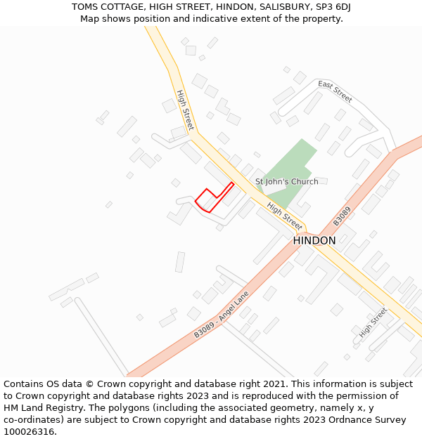 TOMS COTTAGE, HIGH STREET, HINDON, SALISBURY, SP3 6DJ: Location map and indicative extent of plot