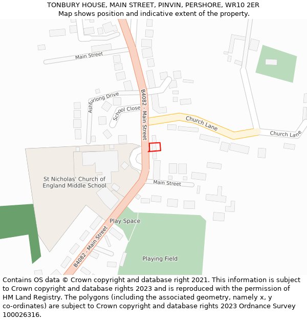 TONBURY HOUSE, MAIN STREET, PINVIN, PERSHORE, WR10 2ER: Location map and indicative extent of plot