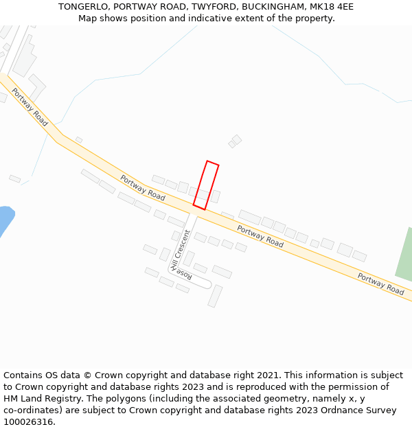 TONGERLO, PORTWAY ROAD, TWYFORD, BUCKINGHAM, MK18 4EE: Location map and indicative extent of plot