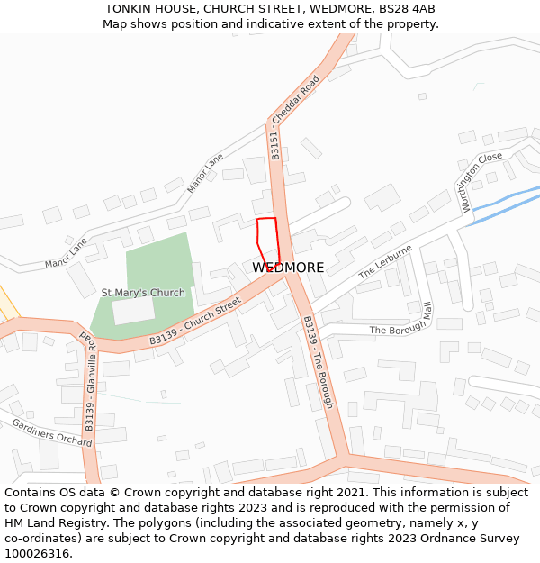 TONKIN HOUSE, CHURCH STREET, WEDMORE, BS28 4AB: Location map and indicative extent of plot