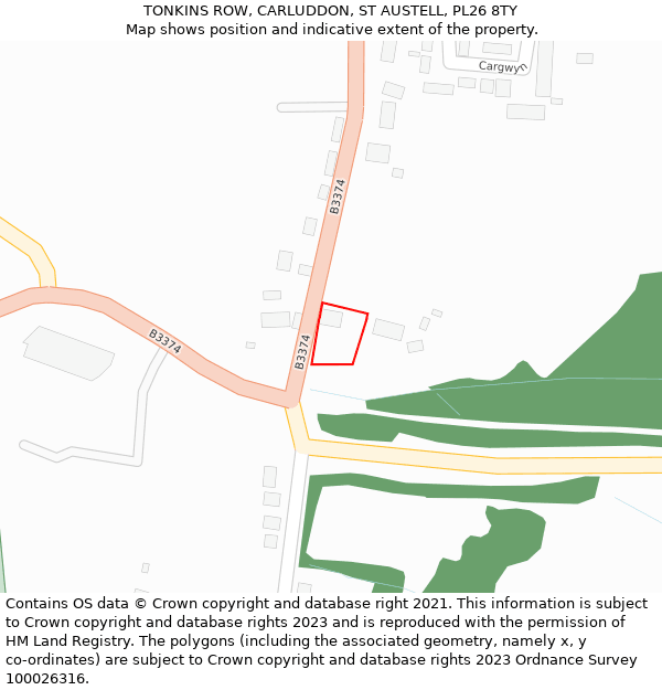 TONKINS ROW, CARLUDDON, ST AUSTELL, PL26 8TY: Location map and indicative extent of plot