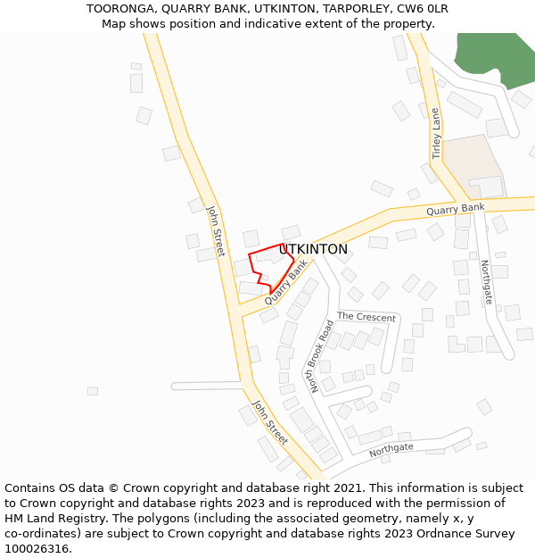 TOORONGA, QUARRY BANK, UTKINTON, TARPORLEY, CW6 0LR: Location map and indicative extent of plot