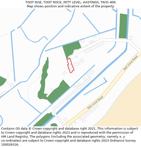 TOOT RISE, TOOT ROCK, PETT LEVEL, HASTINGS, TN35 4EN: Location map and indicative extent of plot