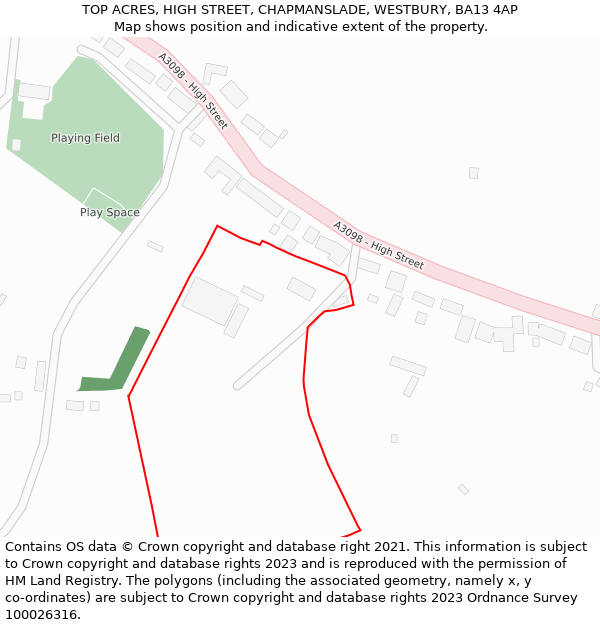 TOP ACRES, HIGH STREET, CHAPMANSLADE, WESTBURY, BA13 4AP: Location map and indicative extent of plot