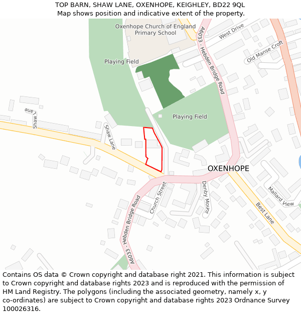 TOP BARN, SHAW LANE, OXENHOPE, KEIGHLEY, BD22 9QL: Location map and indicative extent of plot