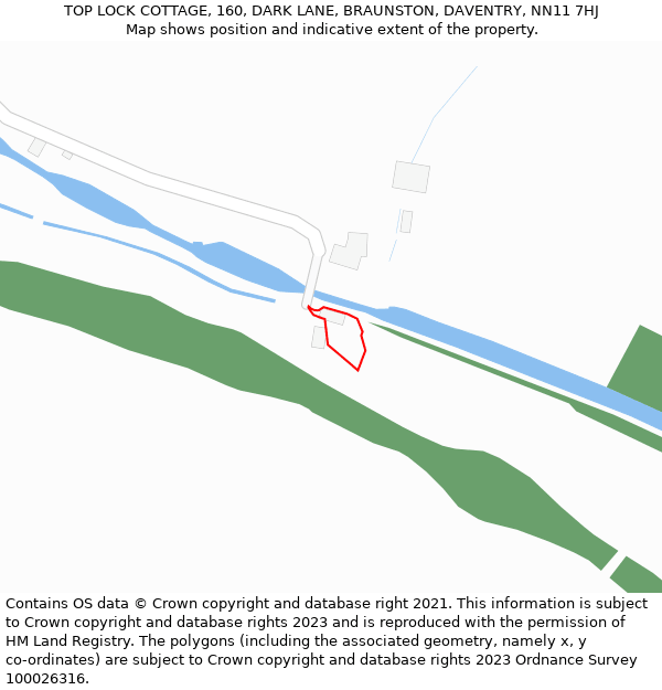 TOP LOCK COTTAGE, 160, DARK LANE, BRAUNSTON, DAVENTRY, NN11 7HJ: Location map and indicative extent of plot