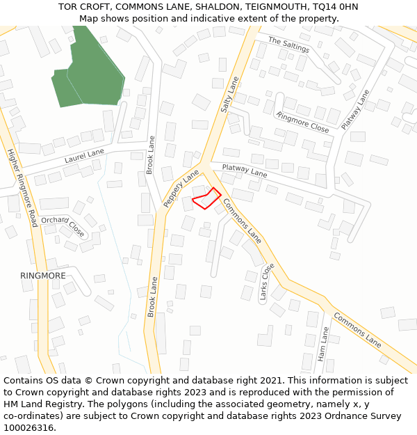 TOR CROFT, COMMONS LANE, SHALDON, TEIGNMOUTH, TQ14 0HN: Location map and indicative extent of plot